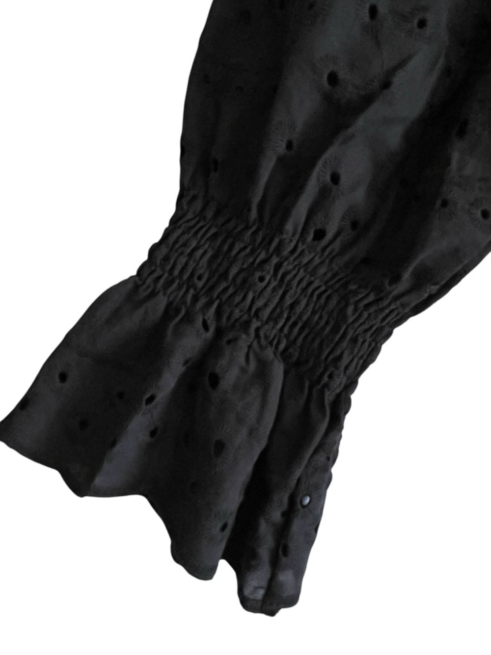 DOKOTOO Woman’s Black Eyelet Tassel Tie Babydoll Dress puff long sleeved lined L - Picture 8 of 13